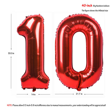 40 In Red Number Balloons Helium Foil Mylar Balloon Birthday Party Banquet Decoration Digital 10
