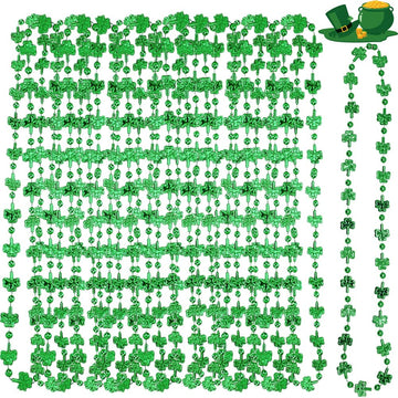 Dinesil 20 Pcs Shamrock Bead Green Necklace For Kids And Adults St. Patrick'S Day Decorations, Green Clover Shamrock Accessories