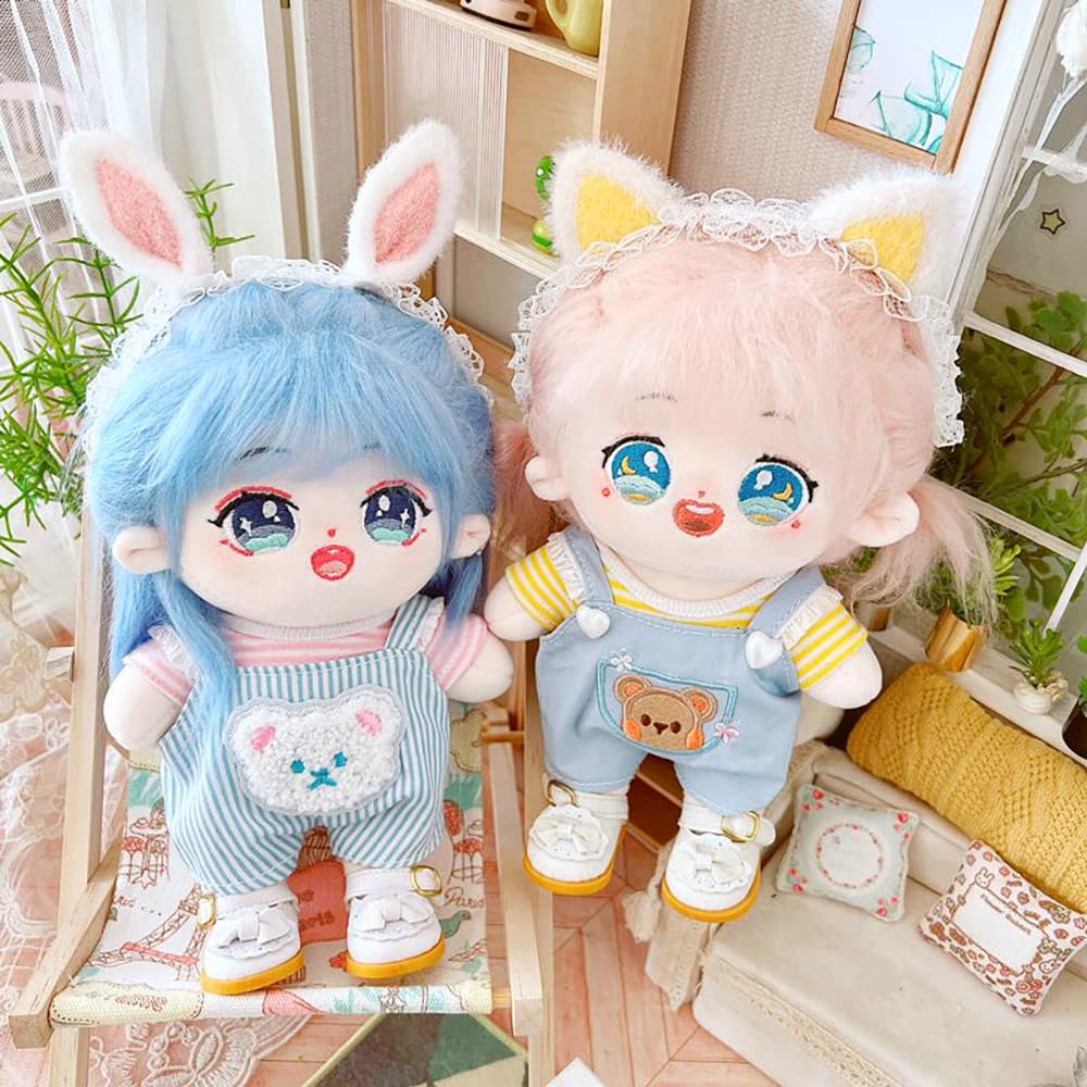 Niannyyhouse 20Cm Plushie Doll Clothes Bear Overalls Striped T-Shirt Kpop Doll Clothing (Yellow)