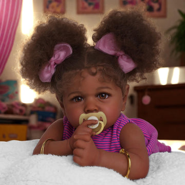 Adfo Reborn Black Baby Dolls -22 Inches Soft Body Realistic Baby Dolls Girl, Caramel Skin Tone Real Life Baby Dolls With Feeding