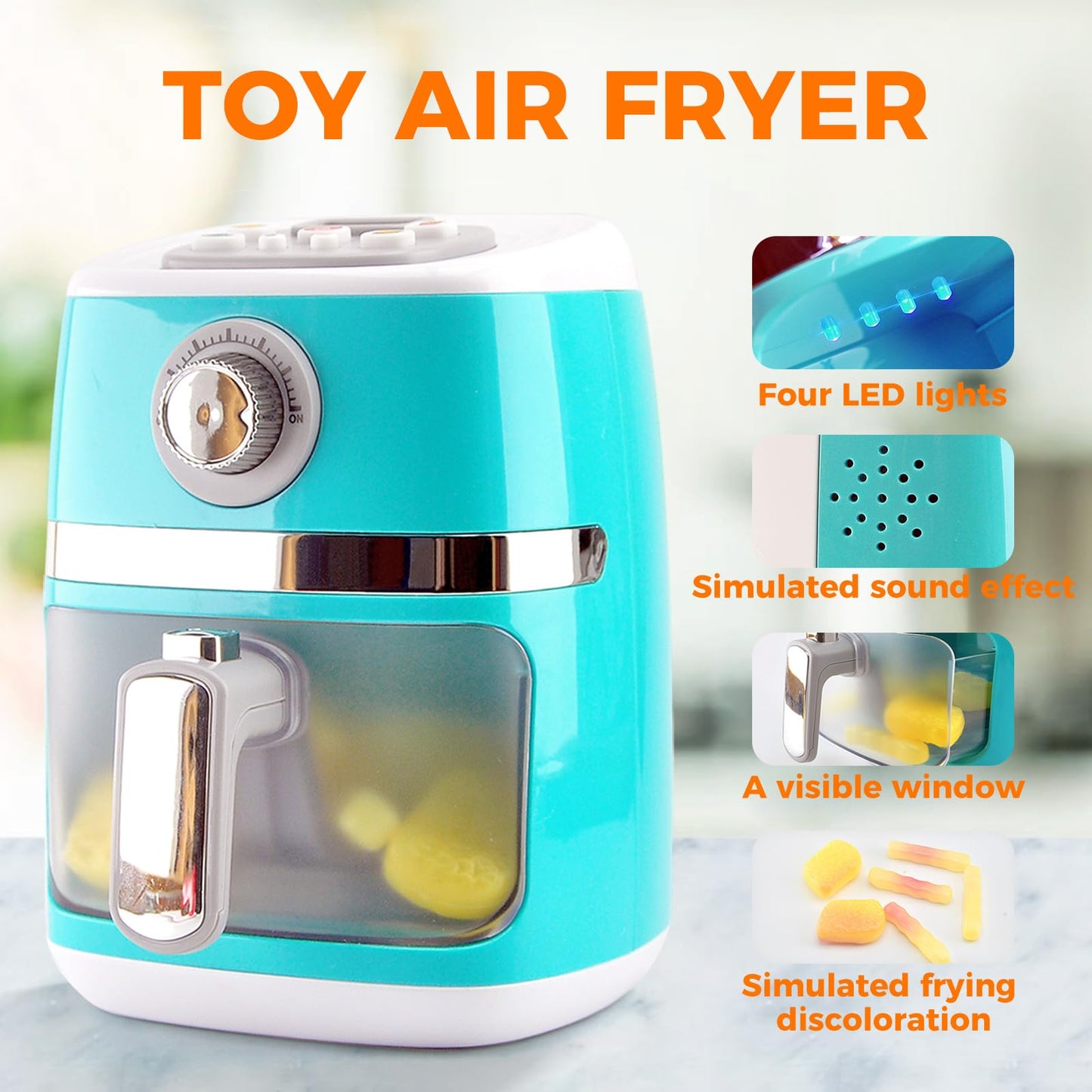 Acrofek Toy Air Fryer For Kids, Color-Changing Kids Kitchen Playset Accessories,Pretend Play Food.Kids Kitchen Playset With Soun