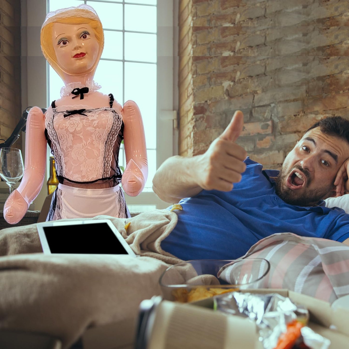 Merrimix - Ginger Inflatable Blow Up Doll with Maid Costume, Gag Gifts for Men, Bachelor Party Favors and Decorations Bacheloret