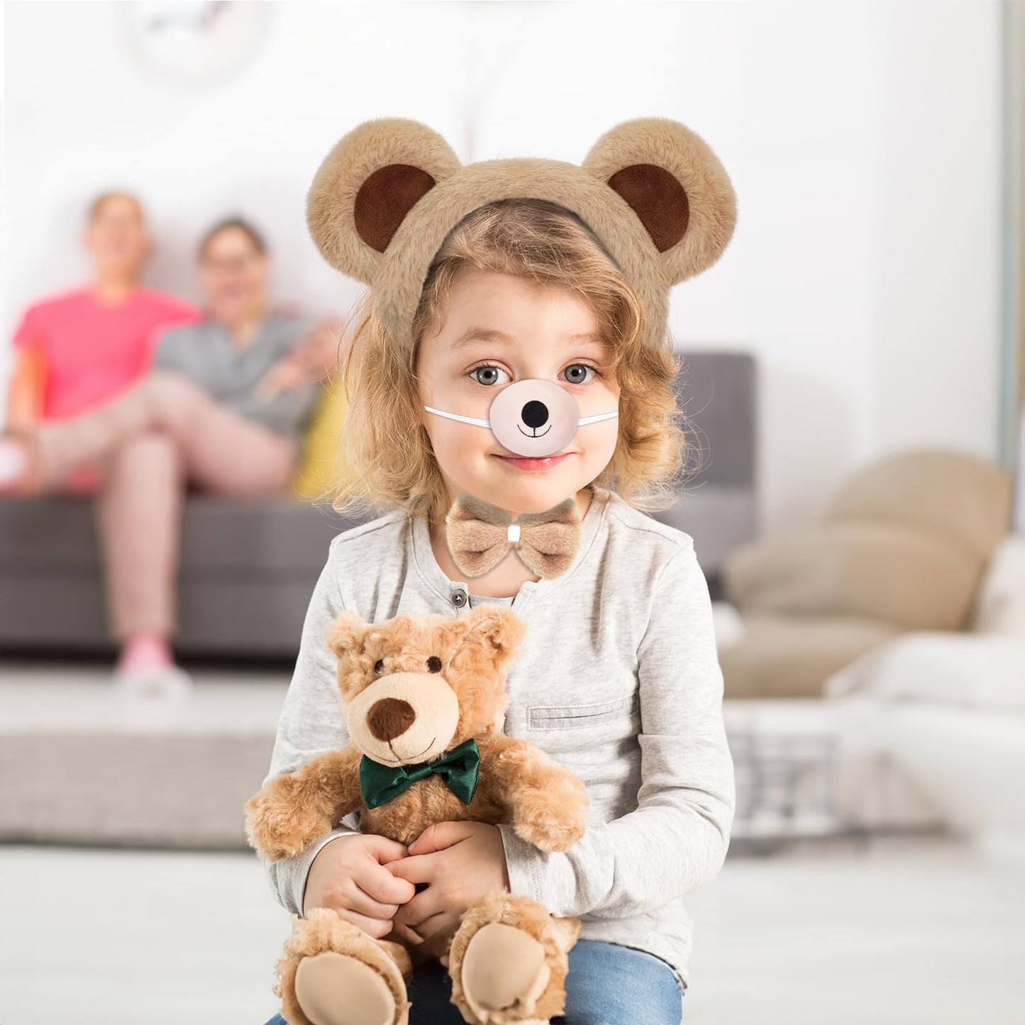 4 Pcs Bear Costume Accessories Set Bear Ears Headband And Tail Bear Nose Bowtie Boys Girls Hairband Hair Accessories For 101 Day