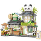 Street View Tea Shop Mini Building Blocks, Moc Creative Building Toys Cute Panda Animals Building Set For Girls 6-12, Simulation