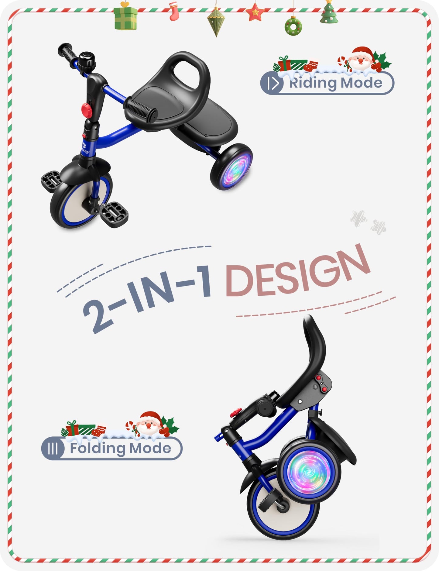besrey Kids Tricycle with Flash Wheels for Ages 18 Months to 5 Years, Toddler Tricycle with Bell, Kids Tricycle, Gift for 2-5 Ye