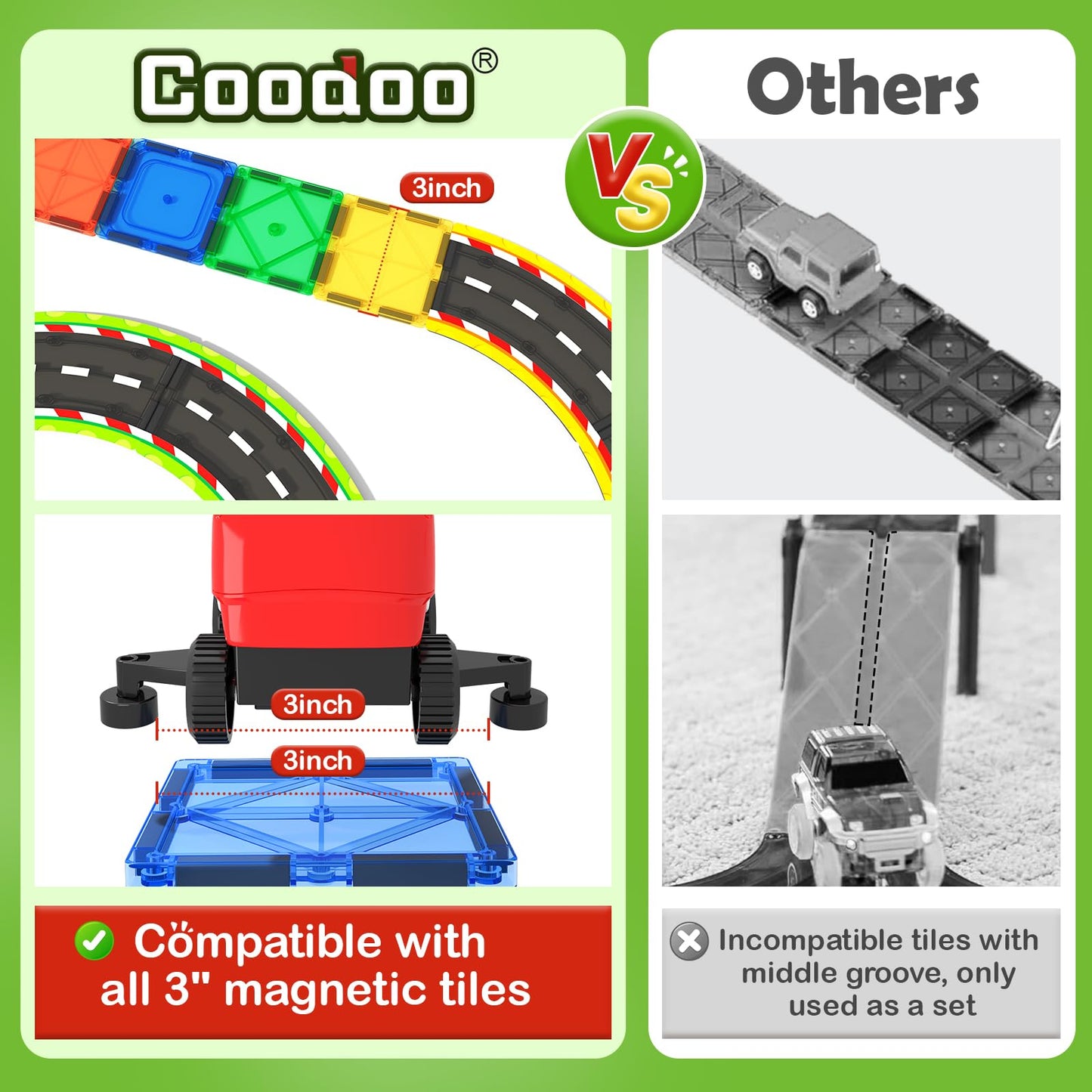Dinosaur Toys Magnetic Tiles With 2 Dinosaur Cars Race Track, Magnetic Building Blocks Toddler Sensory Outdoor Kids Toys For 3+