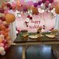 Floral Happy Birthday Backdrop for Women 7x5FT Burgundy Flowers Rose Gold Glitter Bokeh Photography Background Girls Birthday Pa