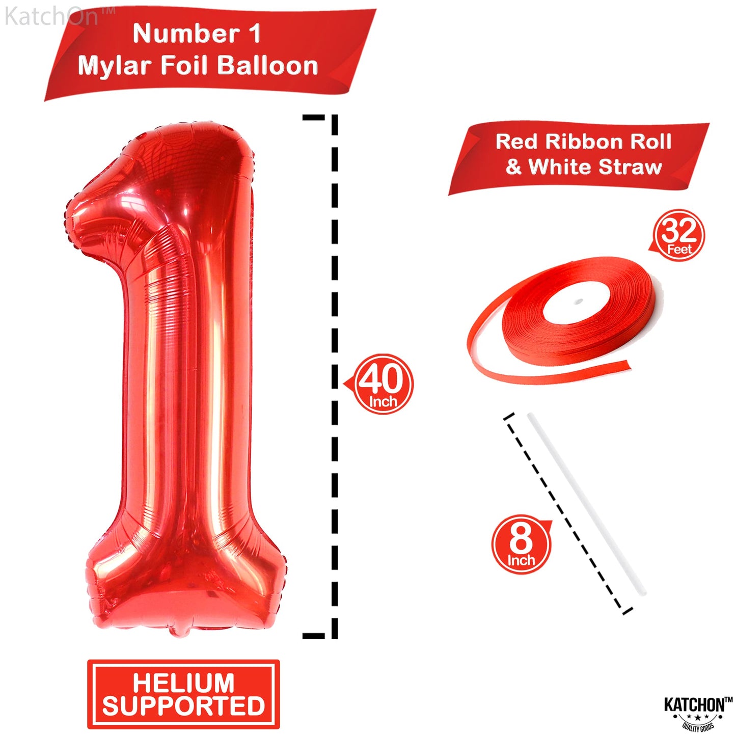 Katchon, Giant Red One Balloon For First Birthday - 40 Inch | Berry First Birthday Party Supplies | Red 1 Balloon For First Birthday | 1St Birthday Decorations For Boys | 1St Birthday Party Supplies