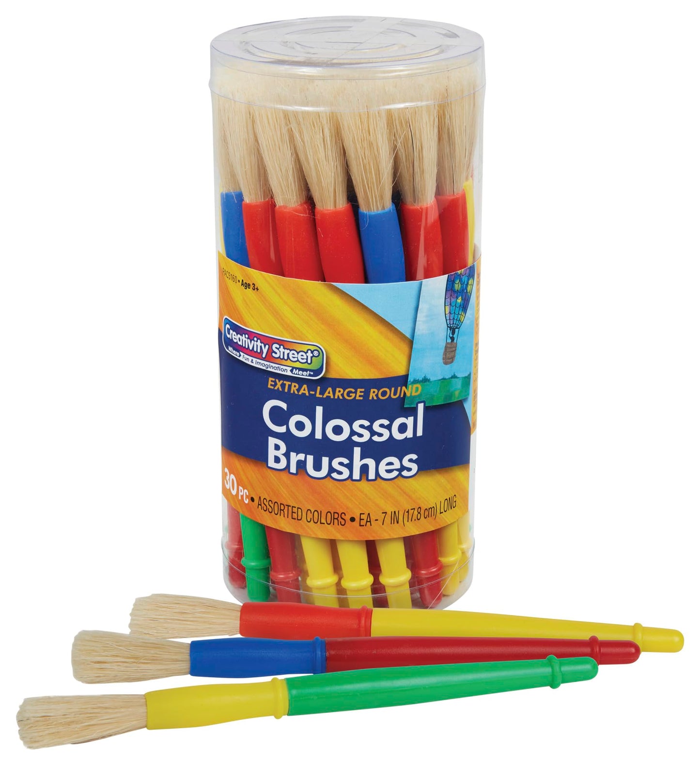 Creativity Street Chubby White Bristle Easy Grip Plastic Handle Paint Brush Set, 1/2 X 7 in, Multiple Color, Set of 30 - 76182