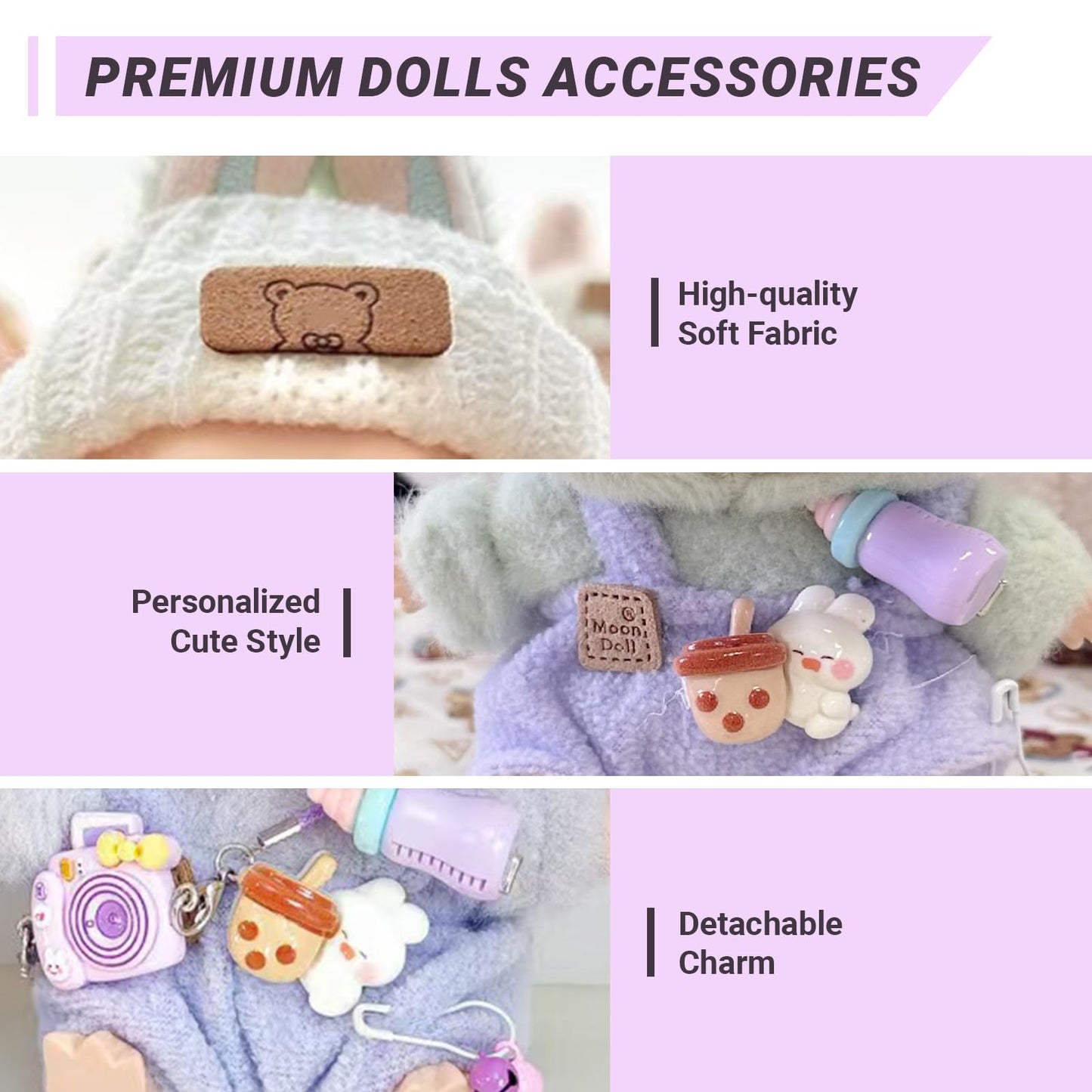 Clothes for 17cm Dolls(NO Doll)  Stylish Kawaii Purple Outfit Set with Hat Romper & Camera Backpack Accessories Suit  Cute Clothes for Dress Up Unique Style