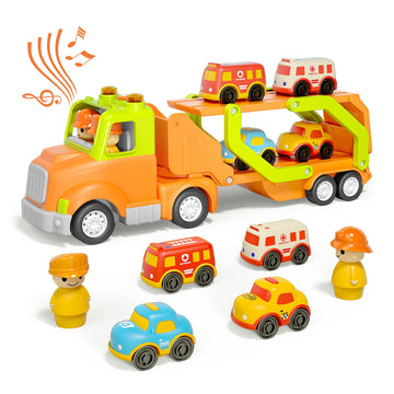 Wanborns Car Toys for 18M+ 2 3 4 5 Years Old Kids, 24in Friction Powered Kids Play Truck with 4pcs Small Car, Best Gift Choice f