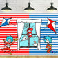 Red and Blue Stripes Backdrop Party Supplies Birthday Theme Photo Background Cat in The Hat Banner for Birthday Party Cake Table