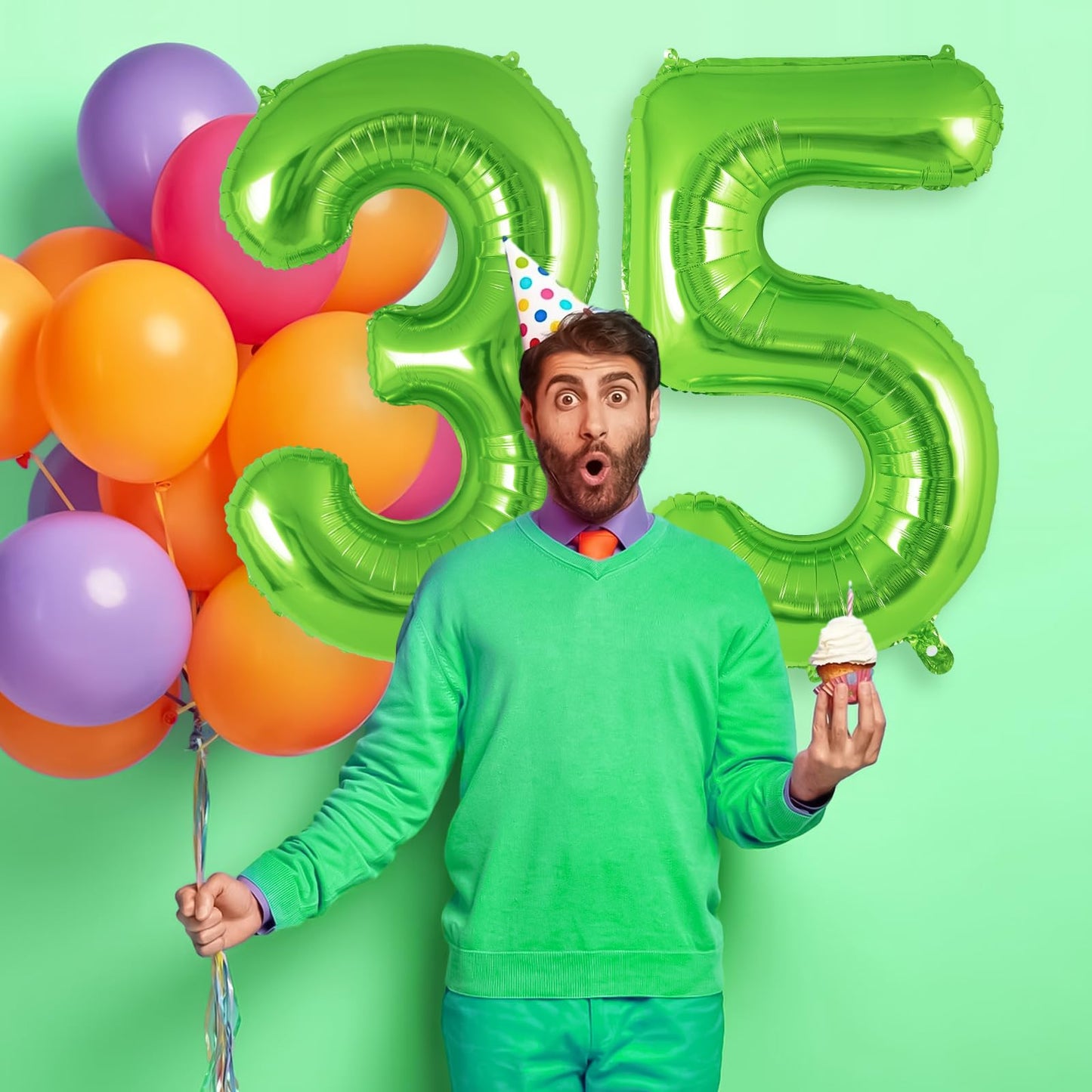 Green Number 5 Balloon 40 Inch, Big Large Foil Helium Number Balloons, Jumbo Giant Mylar Number 5 Balloons For 5 Year Old Birthd