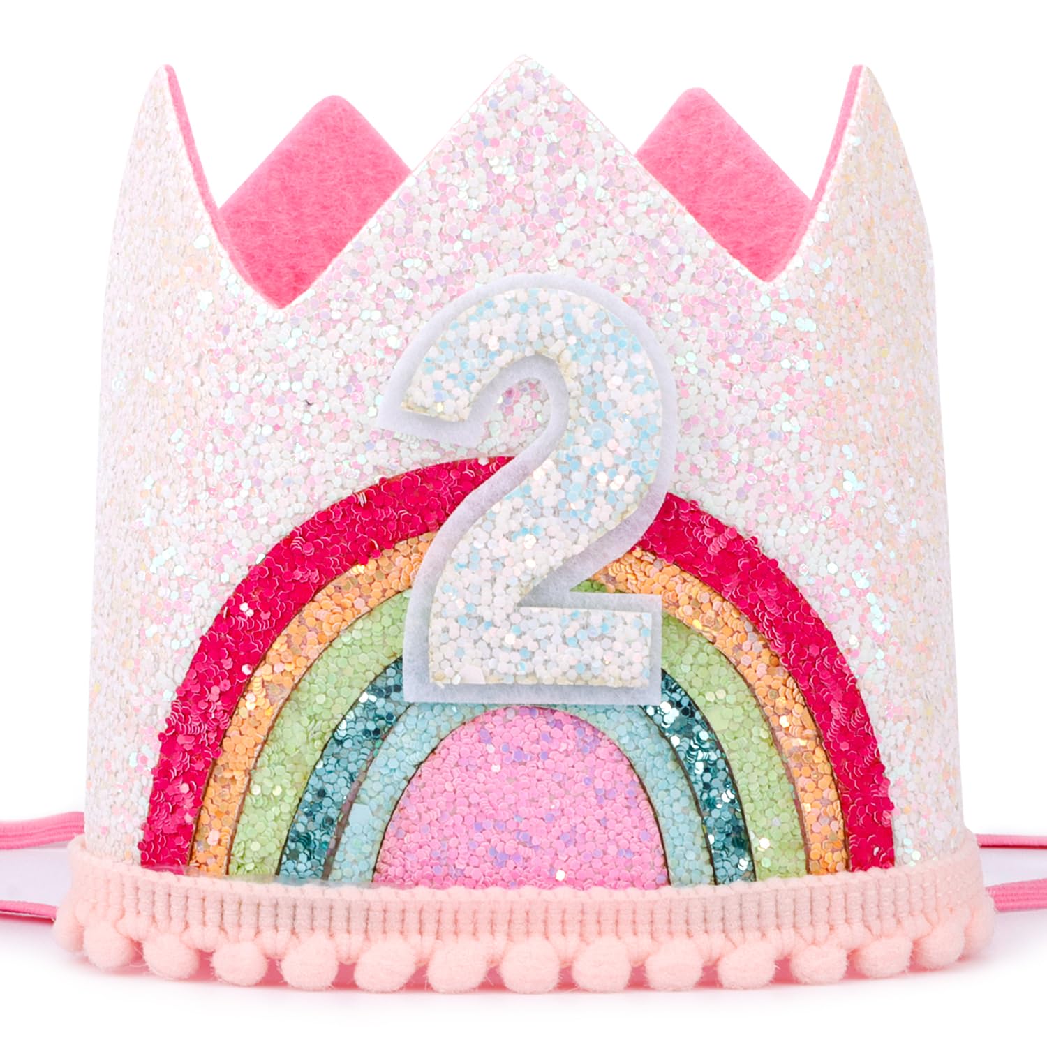 Atoden 2nd Birthday Crown Princess Tiara, Rainbow Hat Headband - Birthday Gift Decorations and Accessories for Two Year Old Girl
