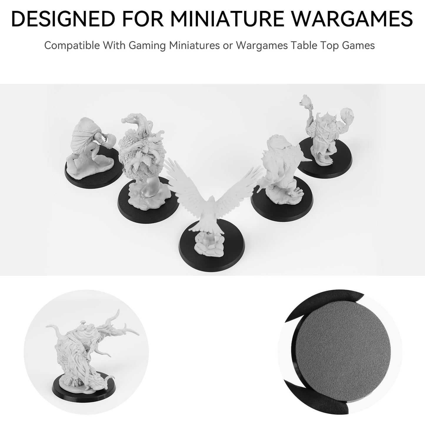 Titawu 30Pcs Miniature Bases+60Pcs Adhesive, 60Mm/2.36Inch Textured Plastic Black Round Model Base For Gaming Miniatures Or Warg