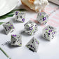 Flower Silver Metal Dice, DNDND 7 PCS Heavy Metallic D&D Dice Set with Grogeous Gift Case for Dungeons and Dragon Tabletop Game