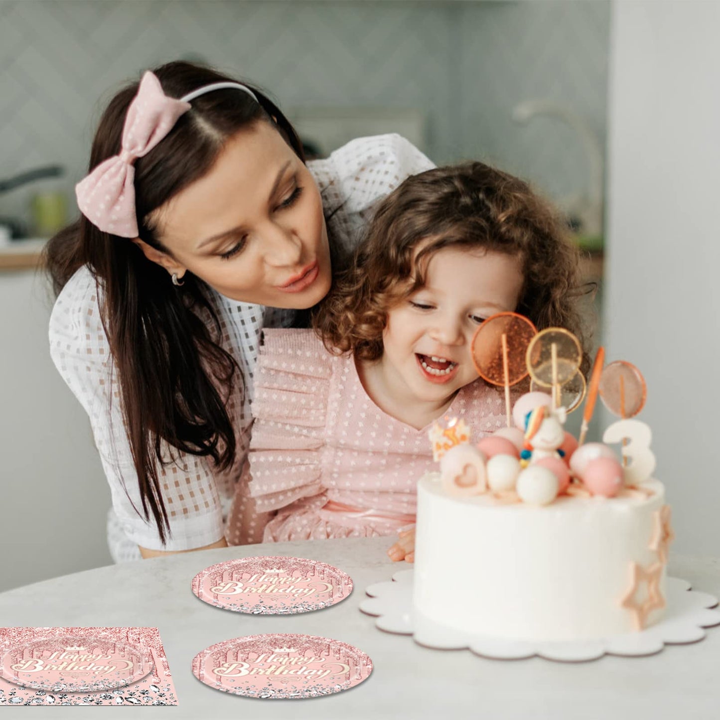 Rose Gold Birthday Decorations-20 Plates and 20 Napkins, Pink Rose Gold Theme Happy Birthday Party Decoration for Kids(Rose Gold