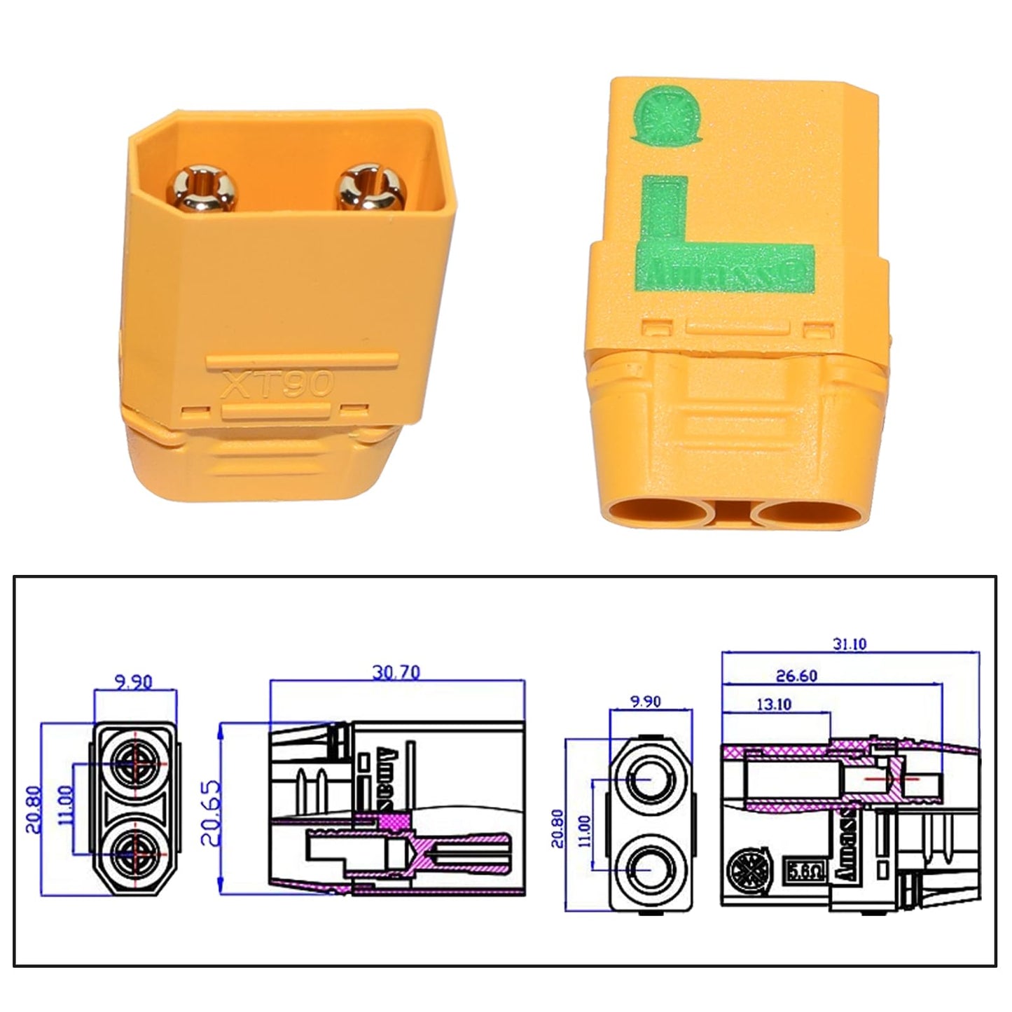 Qian Zi Qiu 5Pairs Xt90S Xt90-S Xt90 Connectors Anti-Spark Male Female Connector For Rc Quadcopter Brushless Motor Fpv Drone Lip