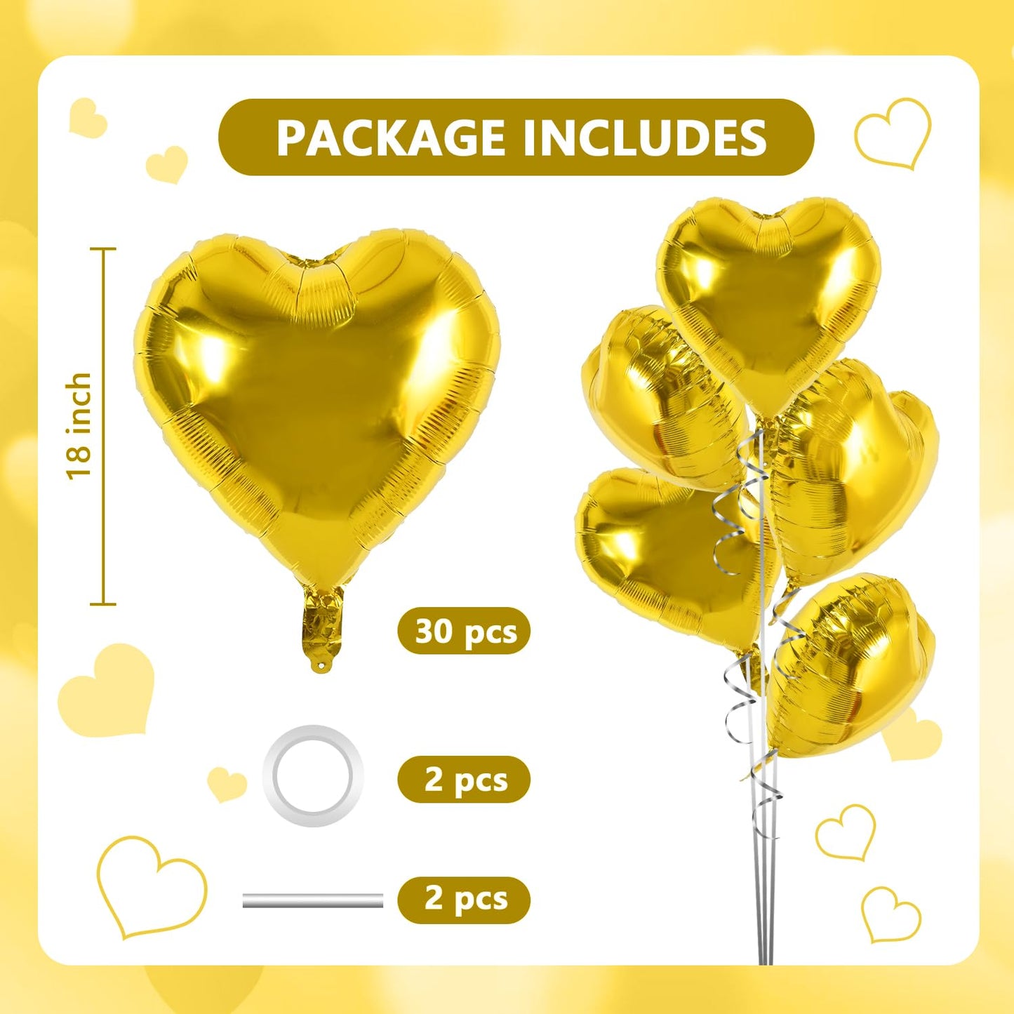 TONIFUL 30Pcs 18 Inch Gold Heart Balloons Gold Heart Shape Foil Mylar Balloons Decoration for Birthday Valentine s Day Wedding