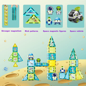 Bubuqe Space Adventure Magnetic Tiles Set Educational Magnet Tiles Building Block Toy Learning Construction Magnetic Toys Set Fo