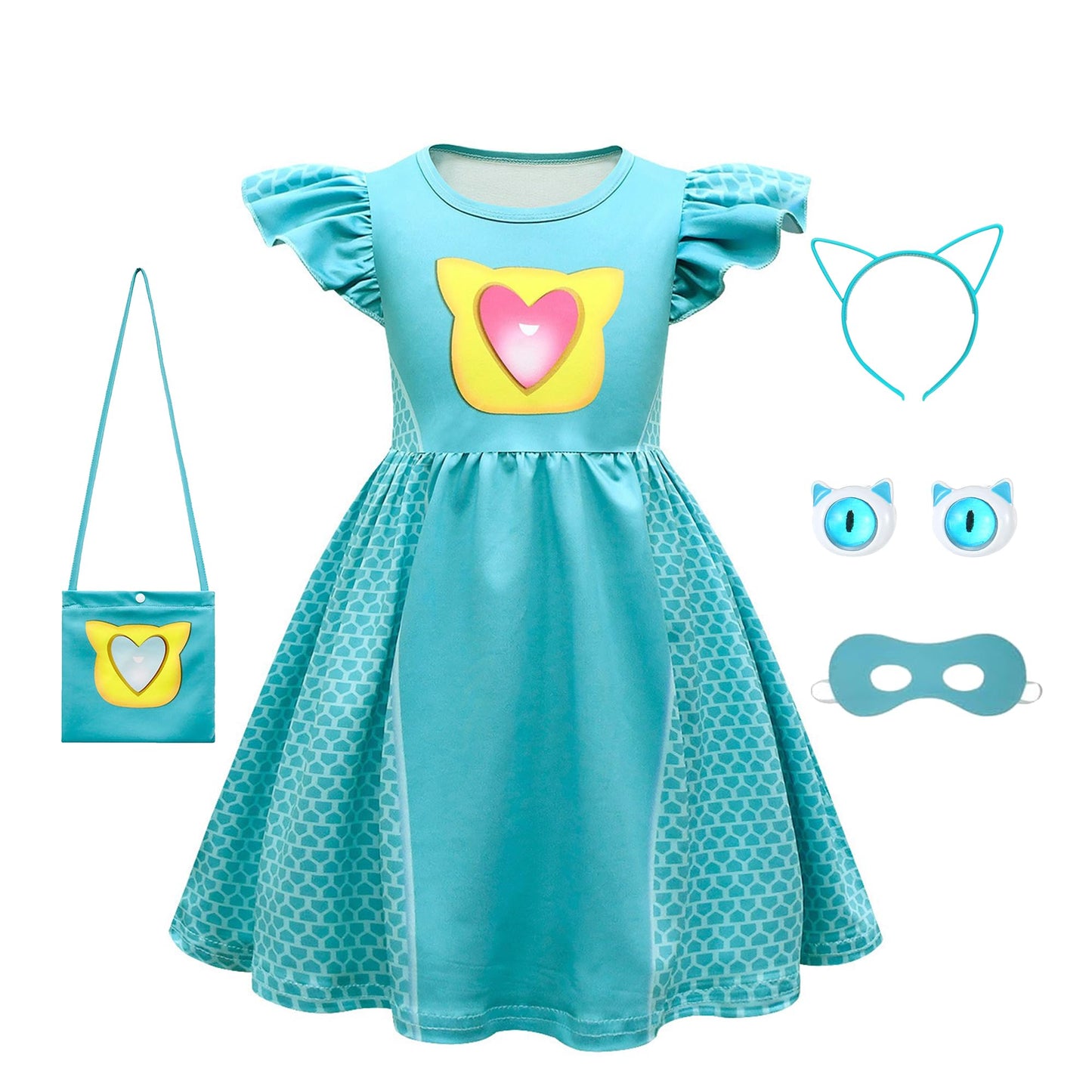Shelovesit Girls Superhero Cosplay Costume Kitties Dress Movie Character Cat Dress Up Outfits - 140Cm/7T-8T - Blue