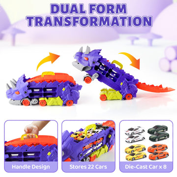 Funmission Dinosaur Toys For Kids 3-5 And Older, 9 In 1 Kids Toys Dinosaur Transport Toy Trucks With 8 Cars, Dinosaur Toys For B