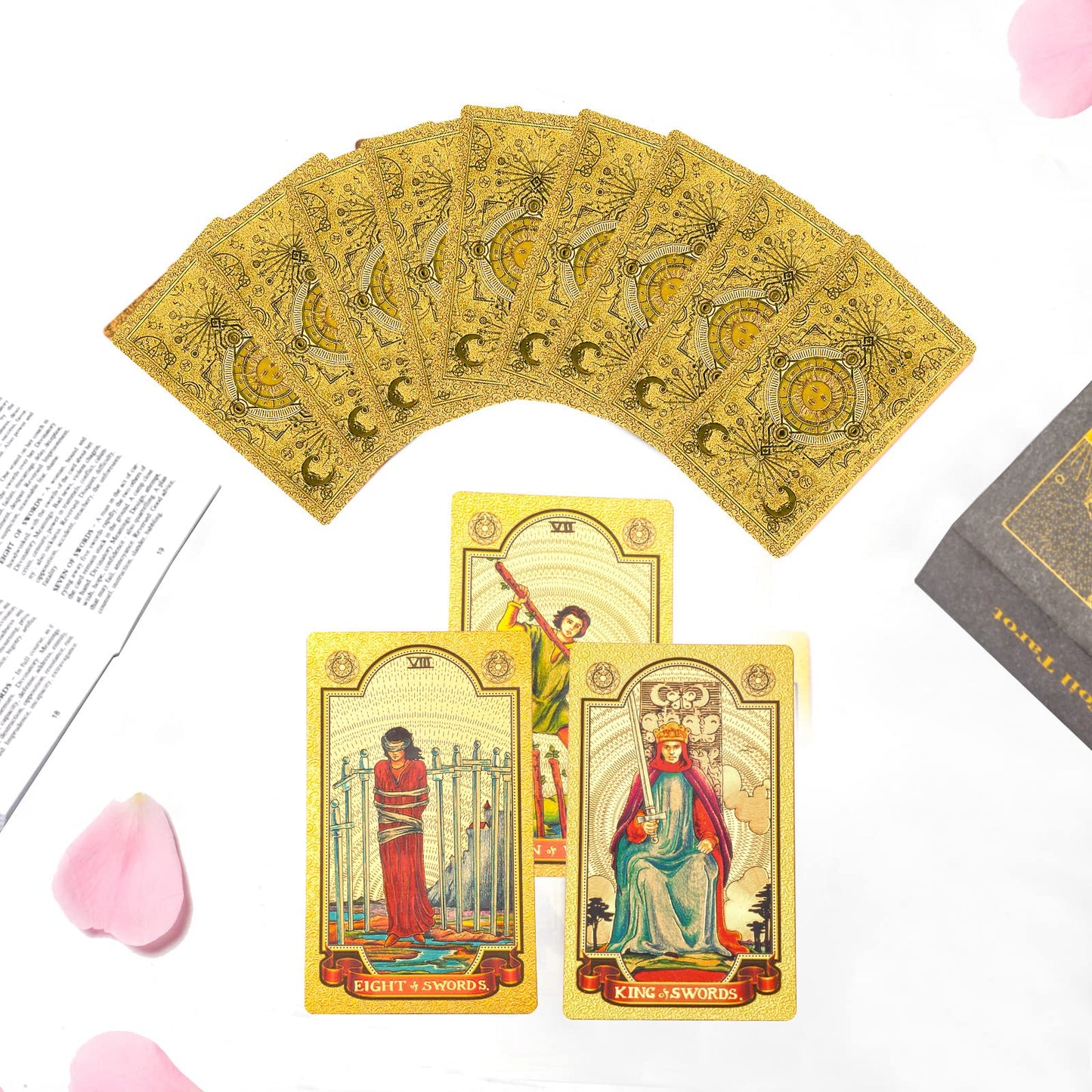 Kiino Tarot Cards 78 Luxury Gold Foil Tarot Deck With Guide Book Tarot Pvc Durable Waterproof Wrinkle Resistant Tarot Cards For