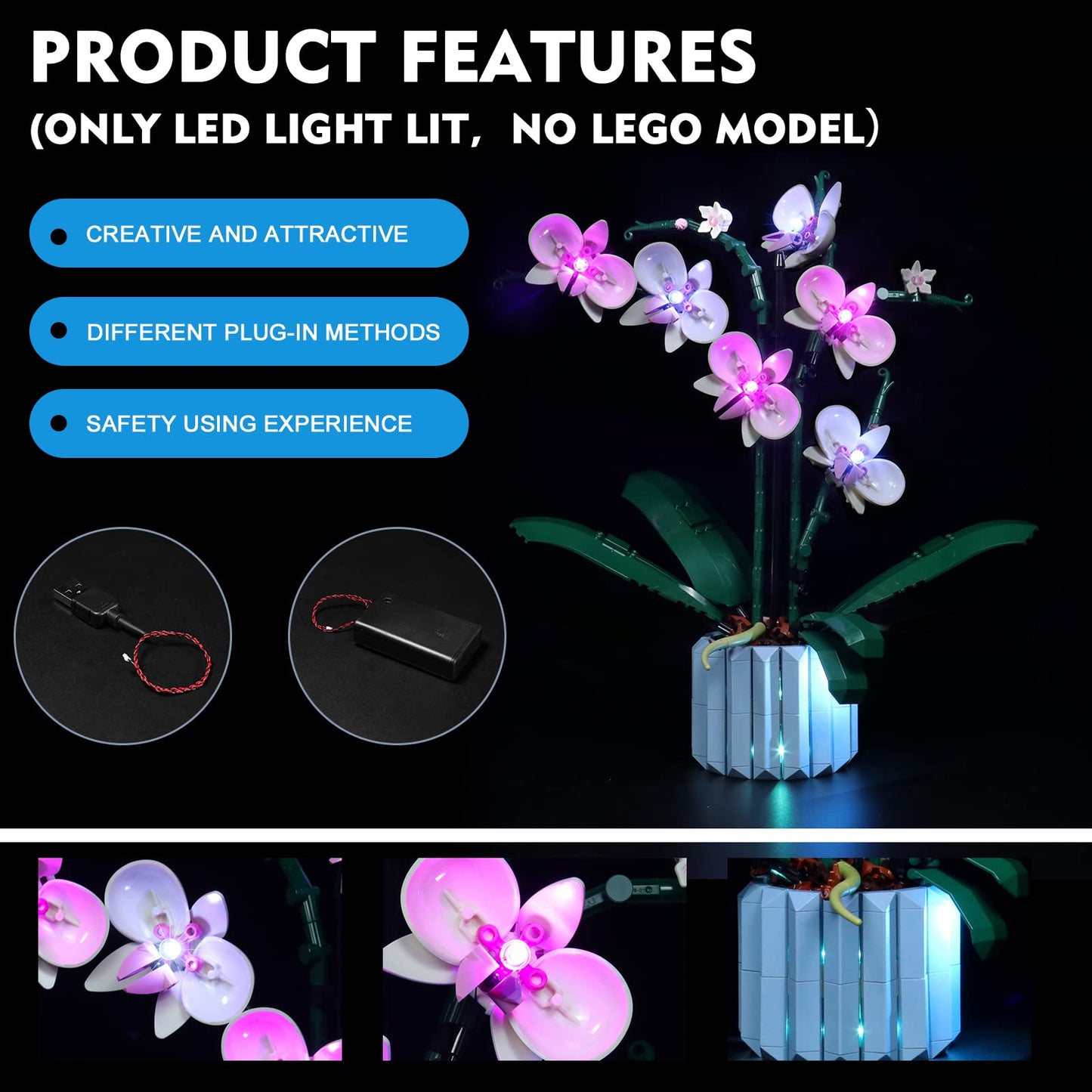 Vonado Led Lights Kit Compatible With Lego Orchid 10311 Plant Building Set With Flowers, Sound Control Lighting Set Compatible With Lego Artificial Botanical (No Blocks Model)