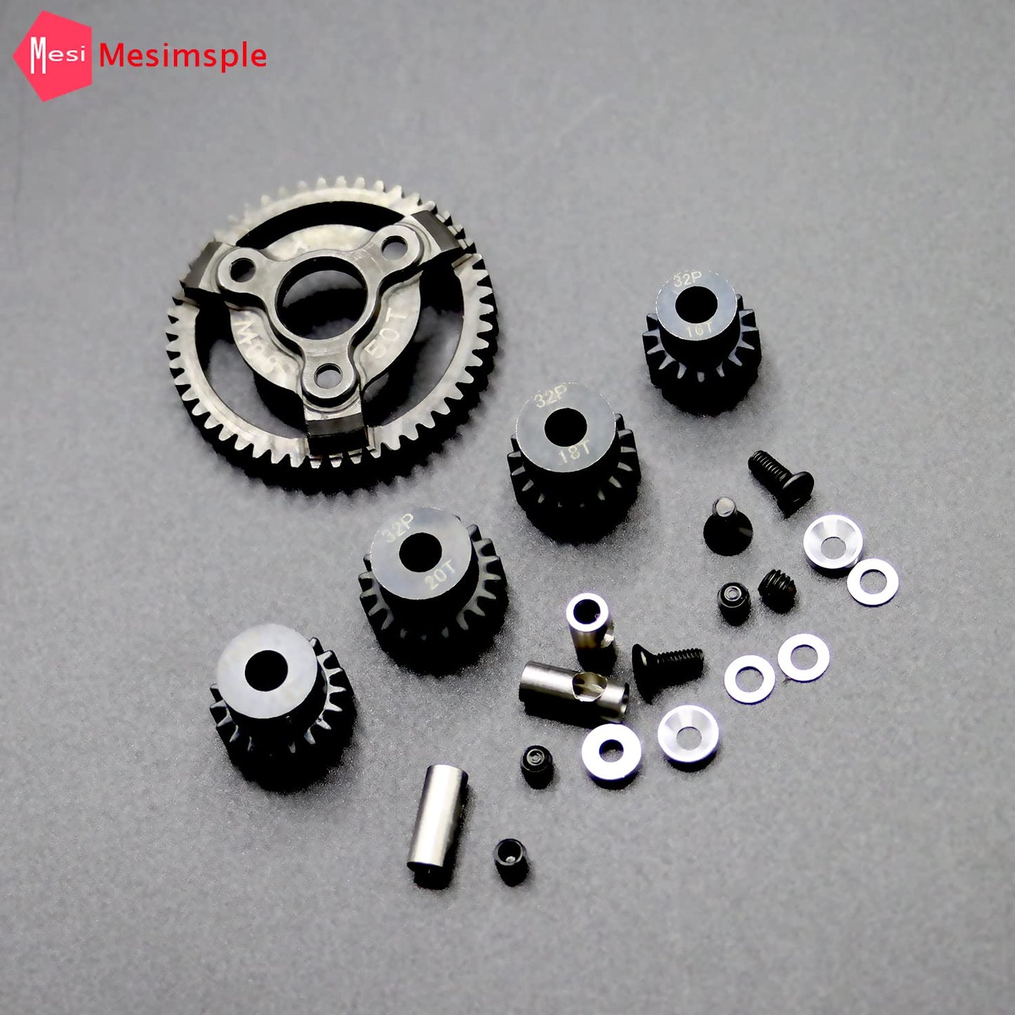 Mesimsple Steel Slash 2WD Spur Gear 50T 32P & Pinion Gear 16T 18T 19T 20T for 1/10 2wd Rustler Stampede Transmission Gears Upgra