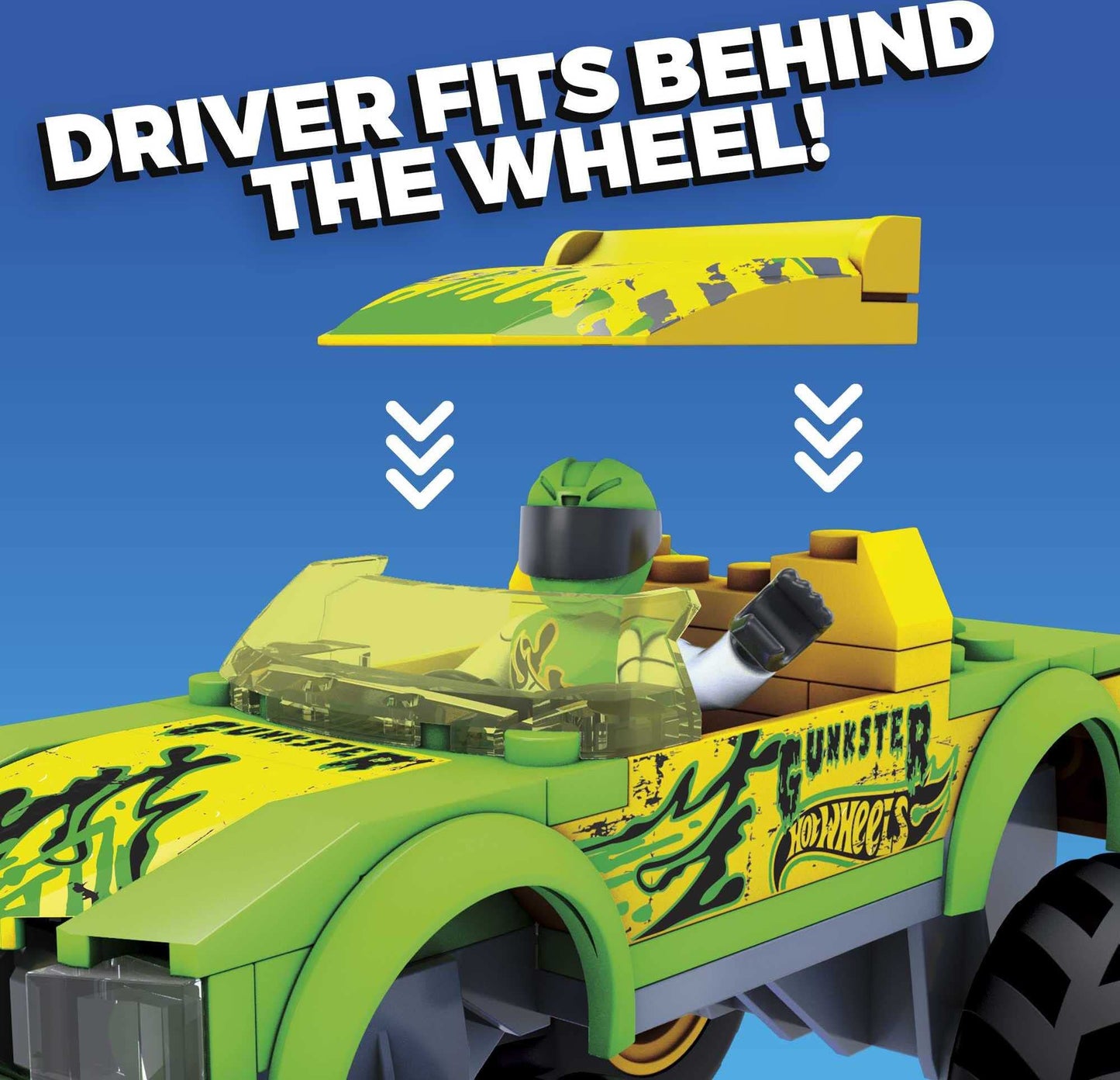 Mega Hot Wheels Gunkster Monster Truck Building Set Toy Car With Micro Figure Driver, 69 Pieces, Gift Set For Boys And Girls Age