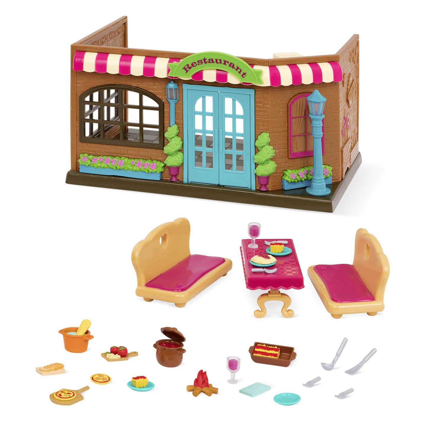 Li'l Woodzeez Pass-The-Pasta Restaurant Dollhouse Playset, Multicolor, Plastic, WZ6730Z, Pretend Play Toy for Kids Age 3+
