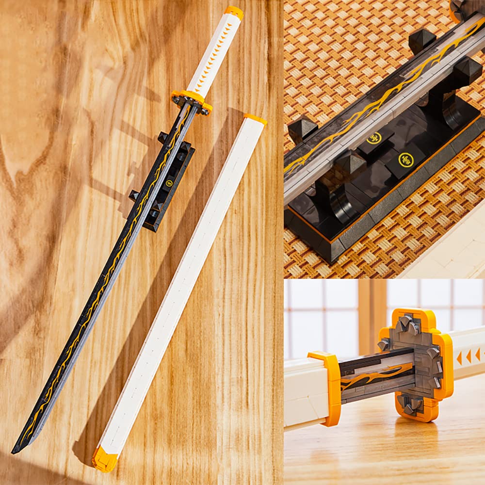 Kravkind 956pcs  39inch for Demon Slayer decorative replica blade Building Block Model  Samurai decorative replica blade Set with Scabbard and Stand  Best Gift for Anime Fans (Agatsuma Zenitsu decorative replica blade)