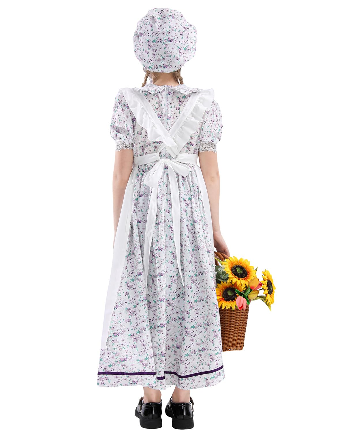Cr Rolecos Colonial Prairie Costume Girls Floral Pioneer Dress For Girls Short Sleeves Pilgrim Costume Light Purple M Age Over 4