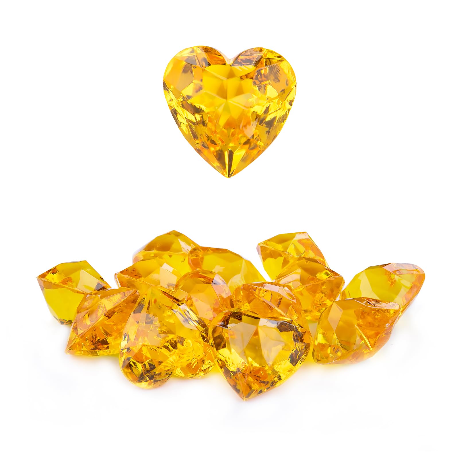 Niceup 30pcs Heart Gemstones Diamond Diving Pool Toys 1.57in Small Crystal Acrylic 3D Gems Heart Shape Gemstones for Mermaid Treasure Hunt Party Favors (Orange)