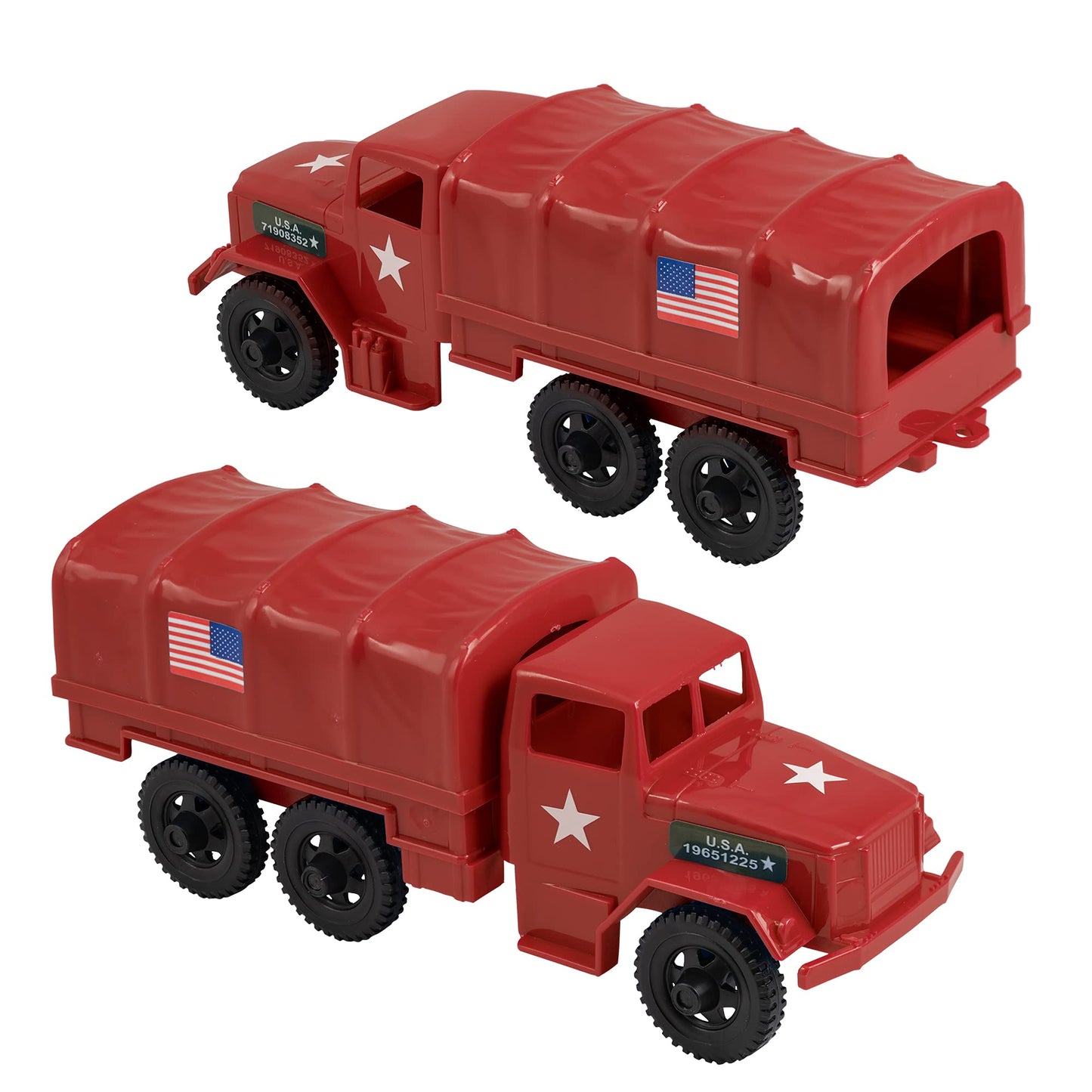 TimMee Military Cargo Trucks - 2 Red Plastic Army Men Deuce & a Half Vehicles