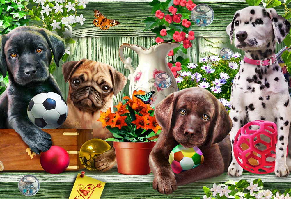 Garden Puppies Jigsaw Puzzle 100 Piece By Vermont Christmas Company - Large, Interlocking Pieces - Unique, Randomly Shaped Pieces - Perfect For Kids And Seniors