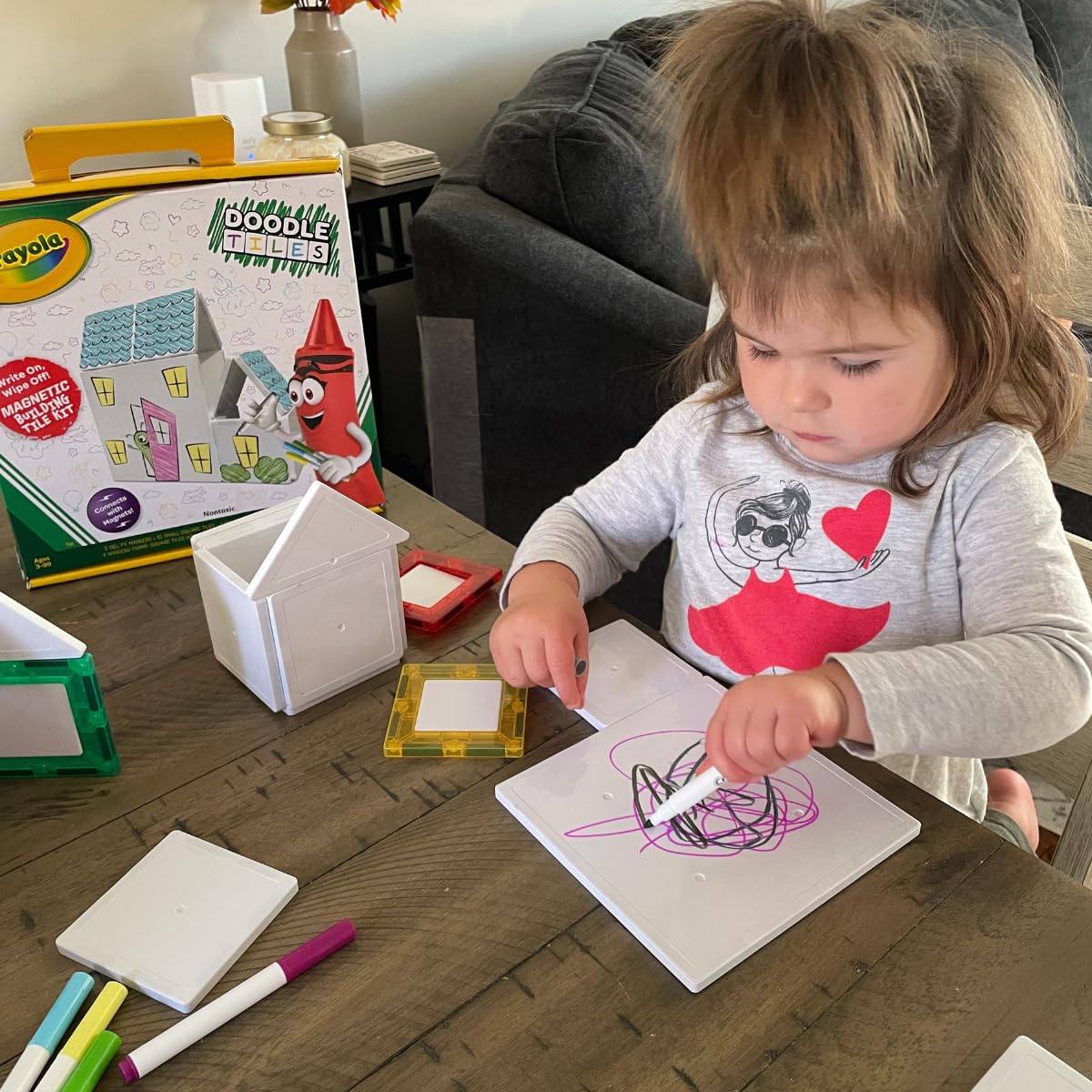 Createon Crayola Doodle Magnetic Tiles Building Set For Kids, Magnetic Kids’ Building Toys, Stem & Montessori Arts & Creativity Toys For Boys And Girls Ages 3+, 24-Piece Set