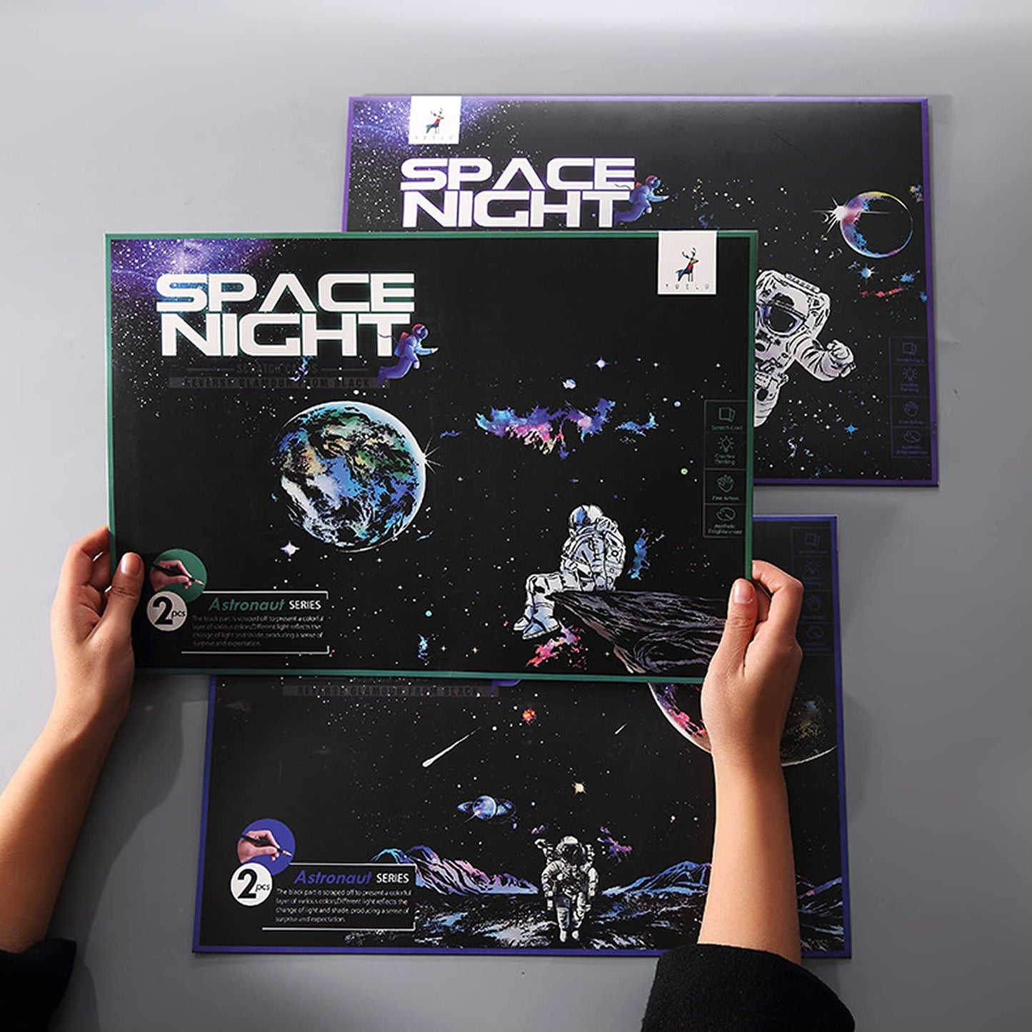 3 Pack Scratch Art Paper Set (16x11.2) Space Series Series Creative Rainbow Sketches Engraving Craft Kit for Kids & Adults - Cos