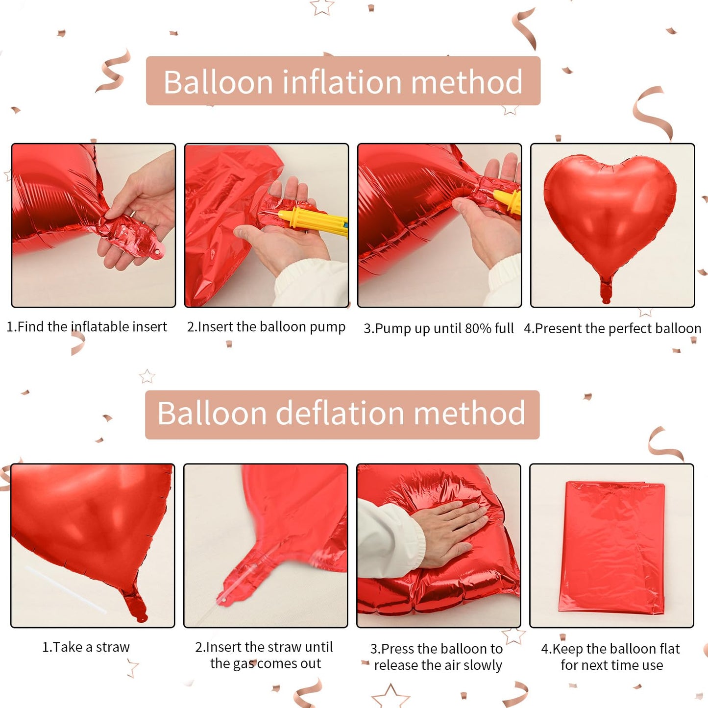 Rose Gold And Pink Heart Balloons, 18 Inch Red Pink Heart Shape Balloons Foil, 10 Pcs Red Light Pink Heart Balloon For Girls Wom