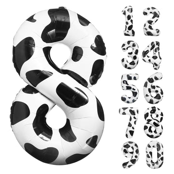 Lebery Cow Print Number Balloon 40 Inch Cow Print Number 8 Balloon Cowgirl Theme Number Balloon For 8Th Birthday Party Cow Balloons Black White Number 8 Foil Balloon For Farm Barn Animal Decor