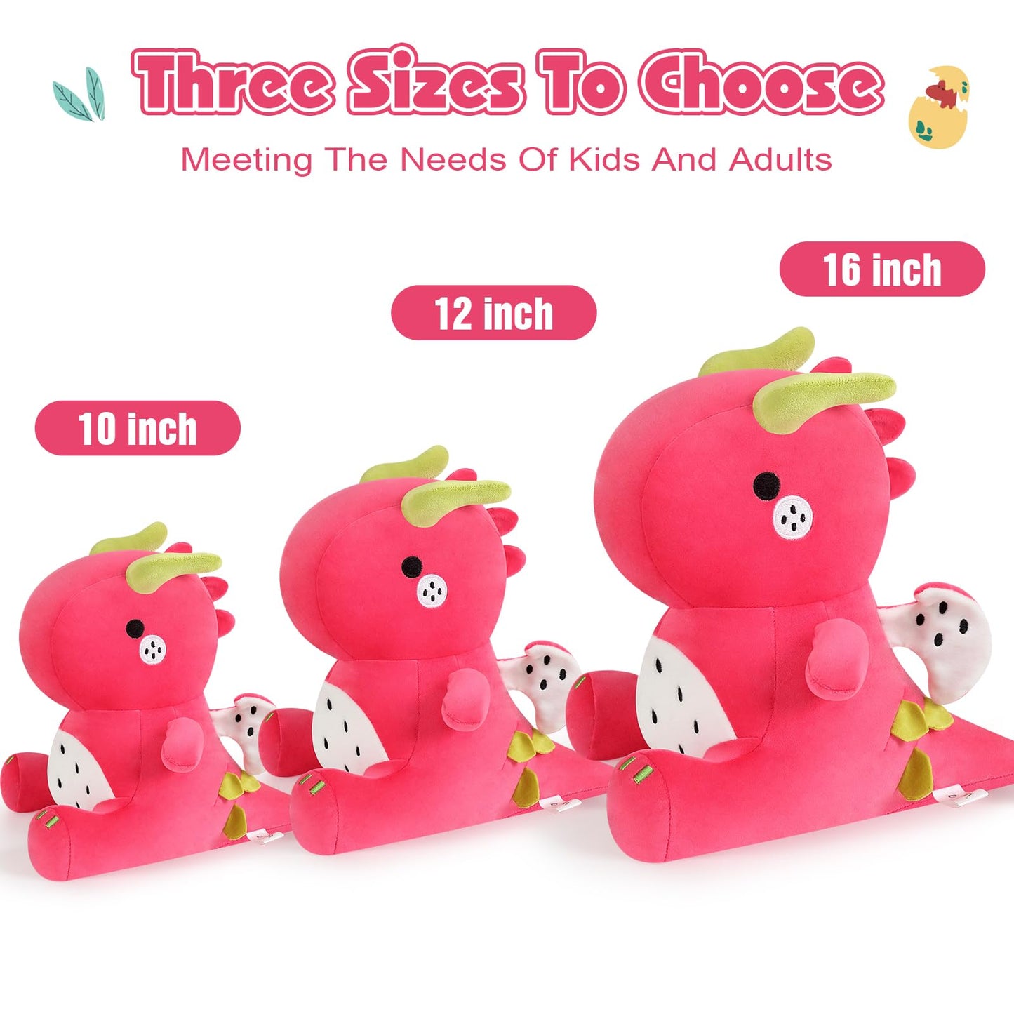 Ditucu Cute Dragon Fruit Dinosaur Plush Toy - Soft 10 inch Red Stuffed Animal for Kids, Birthday Gift for Girls & Boys