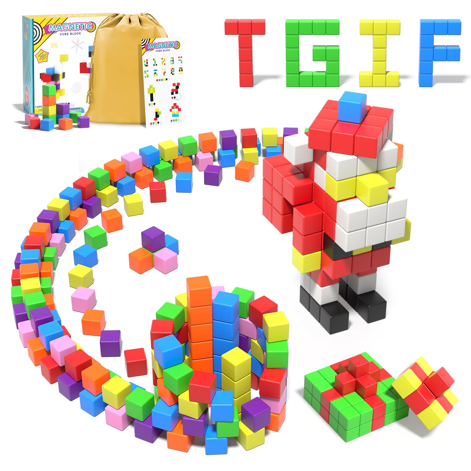 Veneibe 72pcs Magnetic Building Blocks for Toddlers  Large Magnet Construction Cube Toys for Kids  Preschool STEM Educational Sensory Montessori Square Toy for 3 4 5 6 Boys & Girls