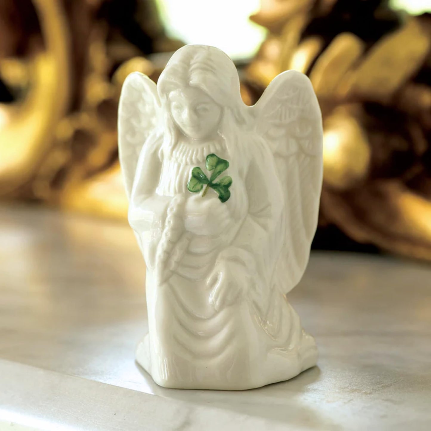 Belleek Angel Of Protection - Handcrafted Guardian Angel Figurine Porcelain Irish Decor, 2.16'L X 2.08'W X 3.3'H, White