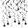 BEISHIDA Black Silver Stars Hanging Swirls Bachelorette Graduation Hanging Ornament Decorations for Birthday Party Supplies Cong
