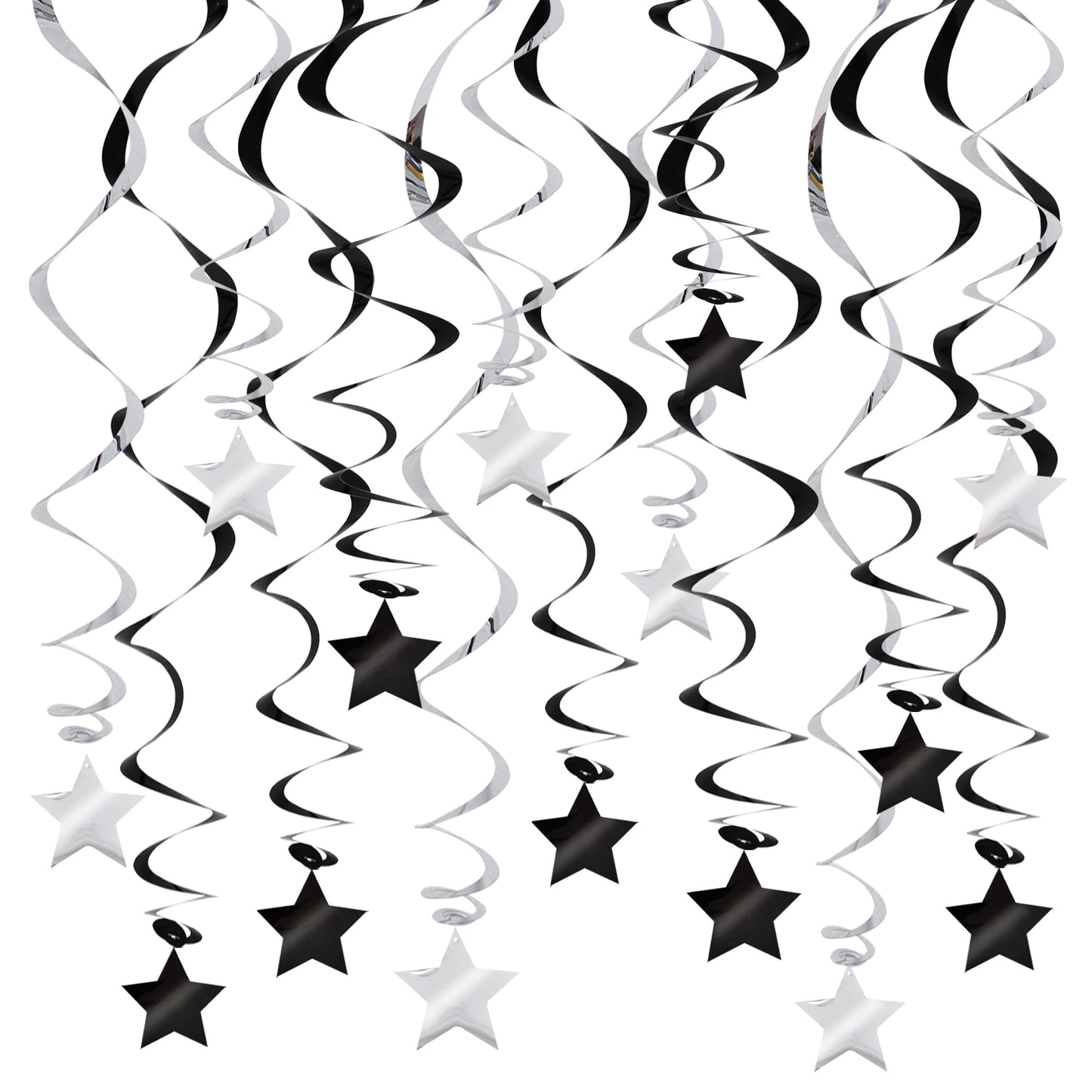 BEISHIDA Black Silver Stars Hanging Swirls Bachelorette Graduation Hanging Ornament Decorations for Birthday Party Supplies Cong
