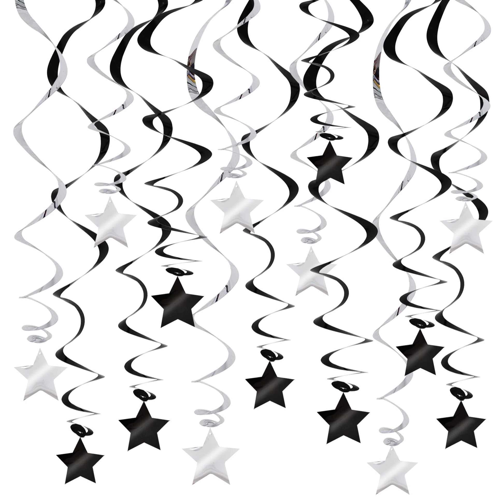 BEISHIDA Black Silver Stars Hanging Swirls Bachelorette Graduation Hanging Ornament Decorations for Birthday Party Supplies Cong