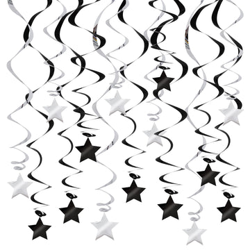 BEISHIDA Black Silver Stars Hanging Swirls Bachelorette Graduation Hanging Ornament Decorations for Birthday Party Supplies Cong