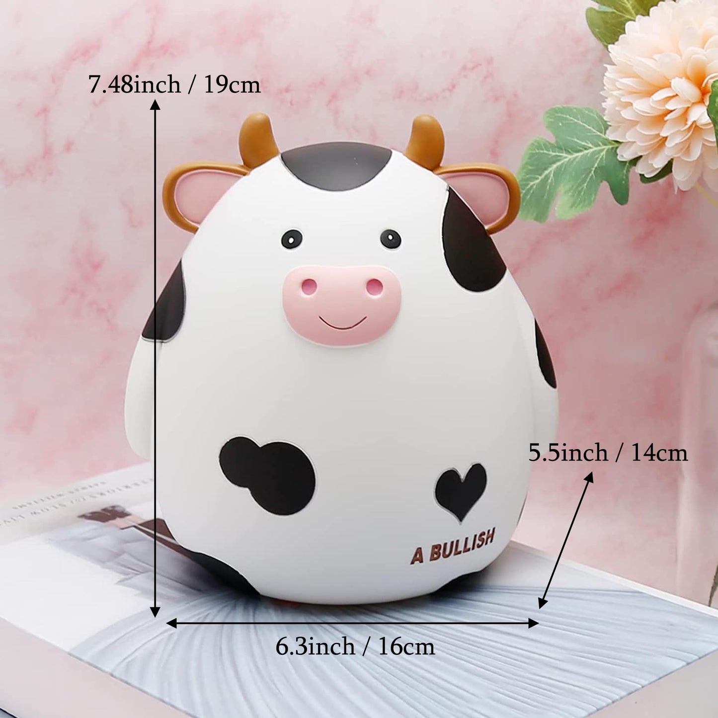 H&W Cow Piggy Bank, M Size, Unbreakable Coin Box For Kids, Cute Animal Money Bank Birthday For Boys Girls,Coin Saving Boxes (White)