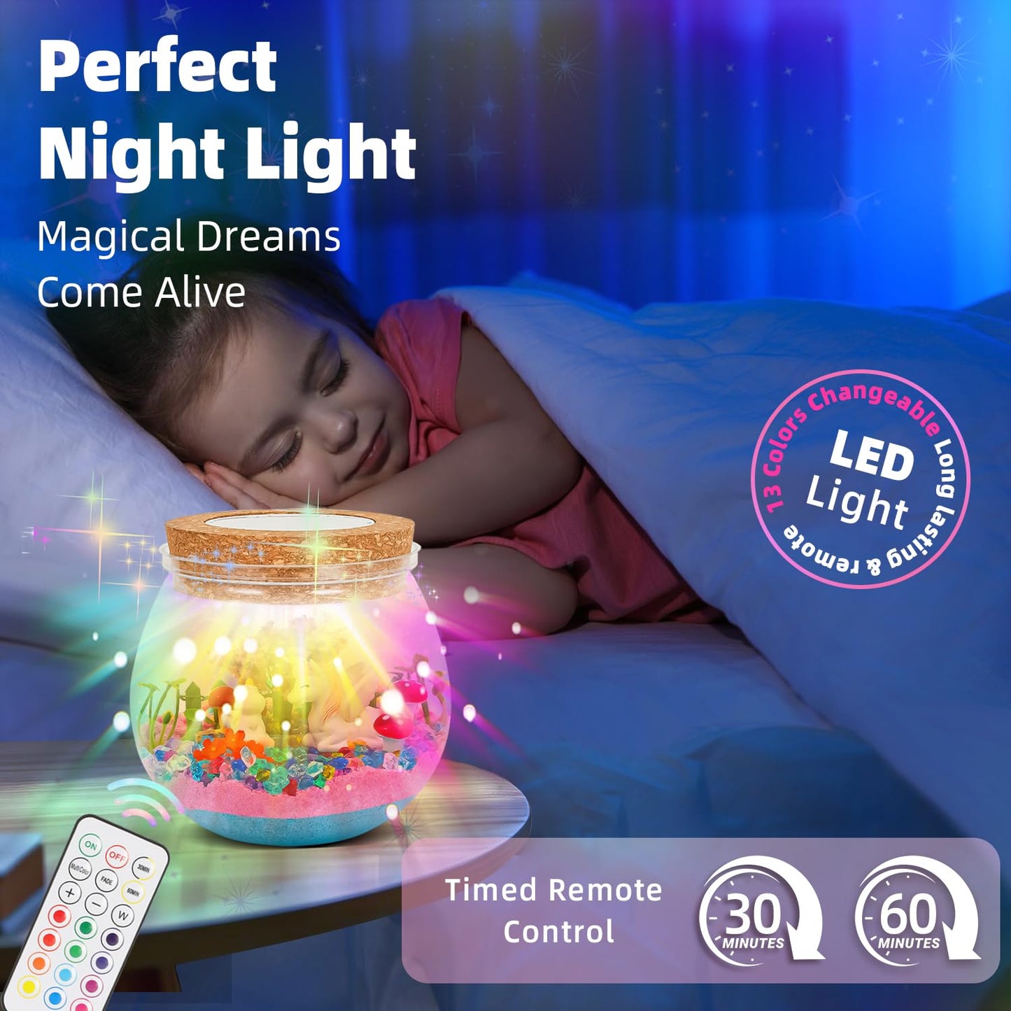 Unicorn Toys Kids Terrarium Kit With Led Night Light & Remote Diy Arts And Crafts Science Kits Dinosaur Toys For Girls Boys 4 5 6 7 8 9 10 11 12 13 Year Old Birthday Christmas Gifts
