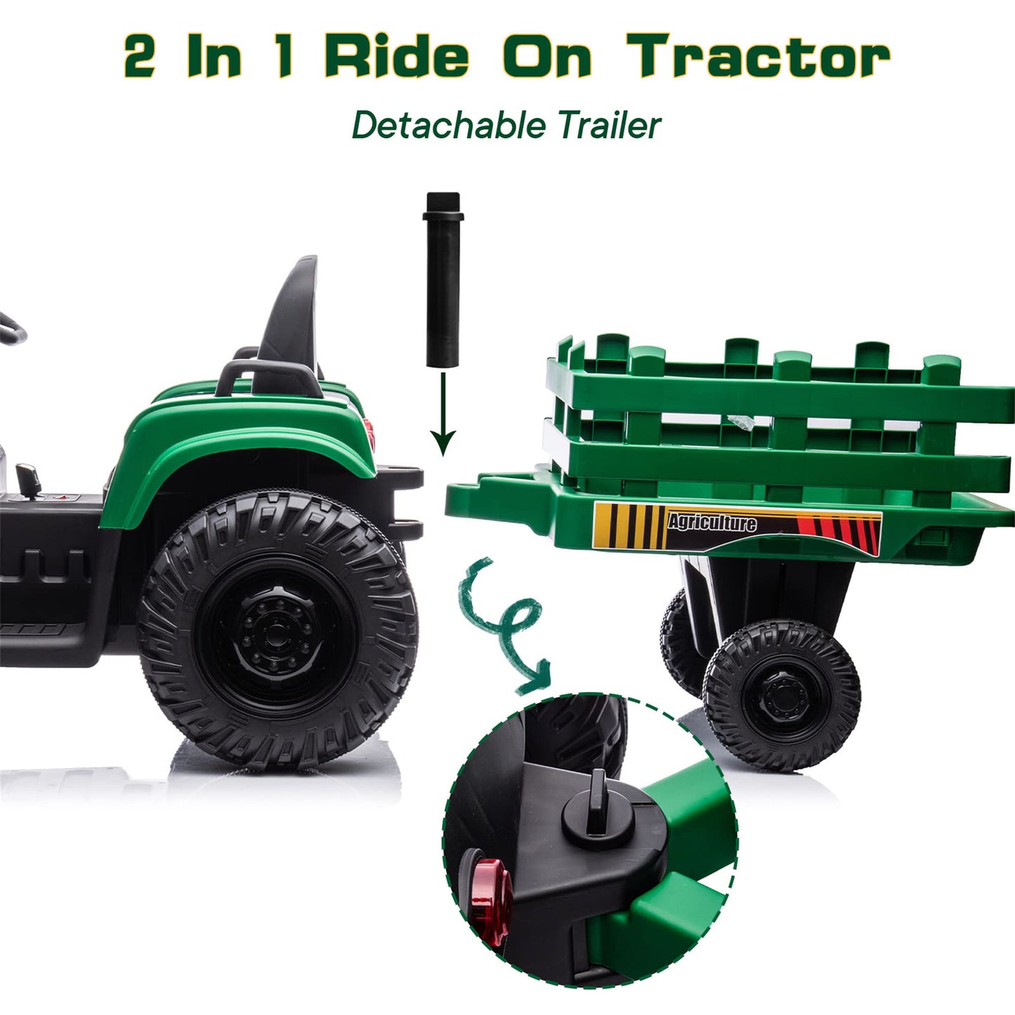Hikiddo 24V 9Ah Ride-On Tractor For Big Kids, 400W Electric Vehicle With Remote Control - Green